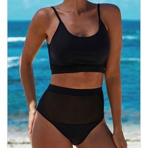 High wasted mesh design bikini set